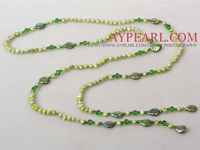 Светло-зеленый Серия Пресноводные Груша Кристалл длинное ожерелье 