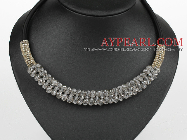 populaires style 16.9 pouces lumière perles de cristal collier gris