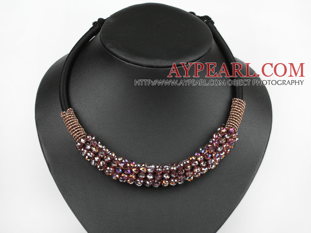 popular style 16.9 inches shinning purple crystal beaded necklace 