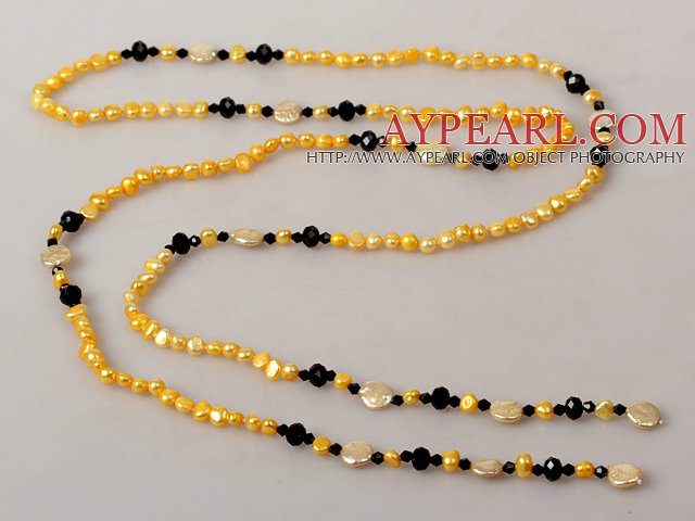 Yellow Series Freshwater Pearl Crystal Long Necklace