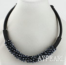 populaires style 16.9 pouces gris perles de cristal collier noir