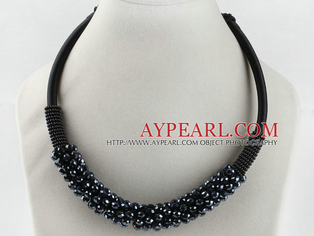 populaires style 16.9 pouces gris perles de cristal collier noir