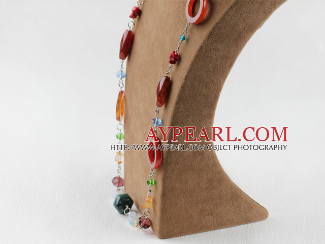 31,5 inches mode lång stil pärla agat och kristall halsband