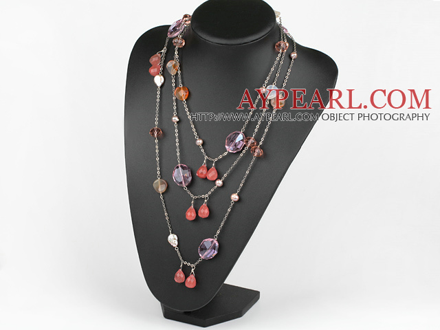 70,9 inches mode lång stil pärla agat och kristall halsband