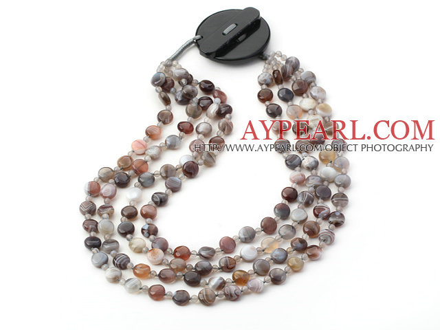 Quatre brins plat rond Perse collier de perles avec fermoir Pierre Noire