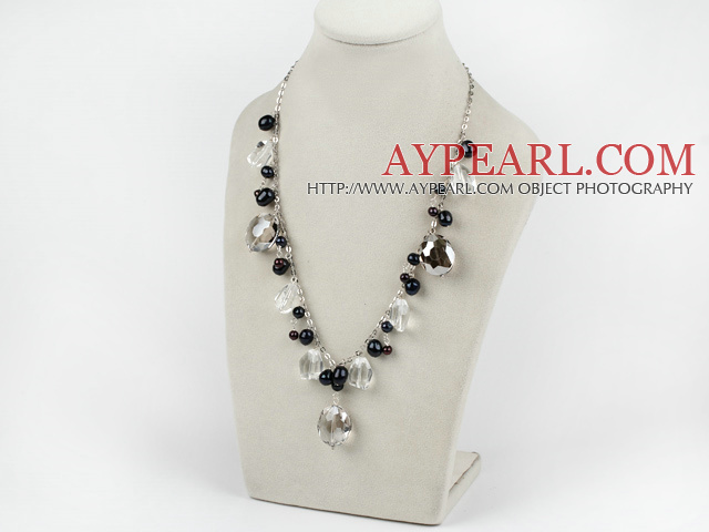 pearl and clear crystal necklace with extendable chain