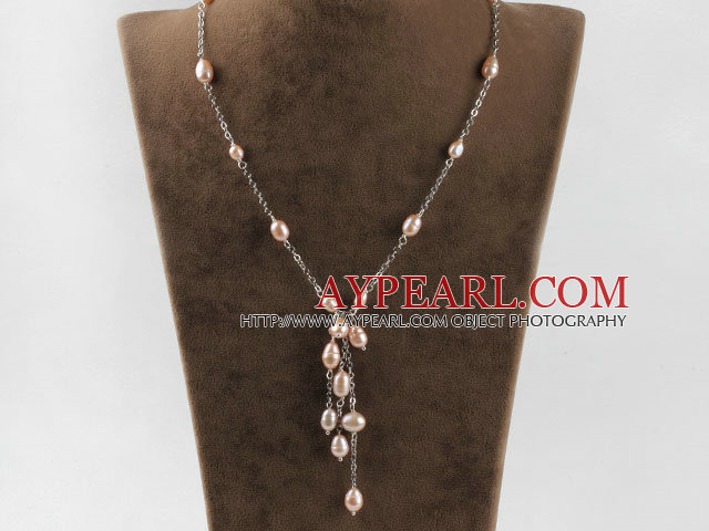 forme de Y 6-9mm collier de perles roses naturelles