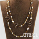 41.3 inches 6-9mm white pearl necklace with gold color chain