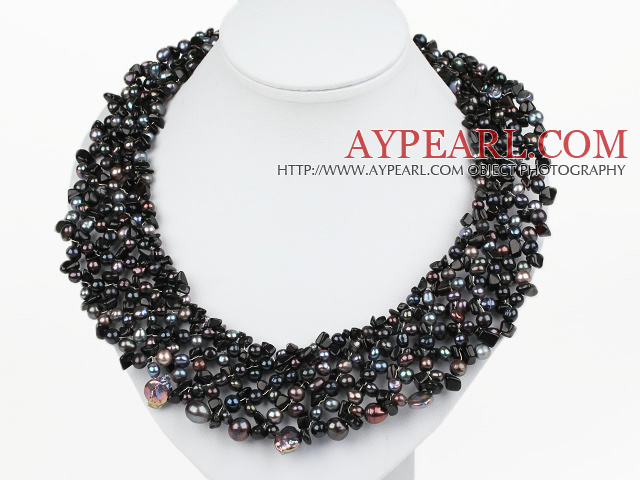 perles magnifiques pierres précieuses et noir agate collier puces