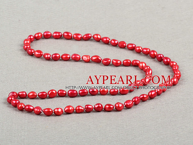 Enkelt Fashion Long stil Natur Bright Red Baroque Pearl Necklace