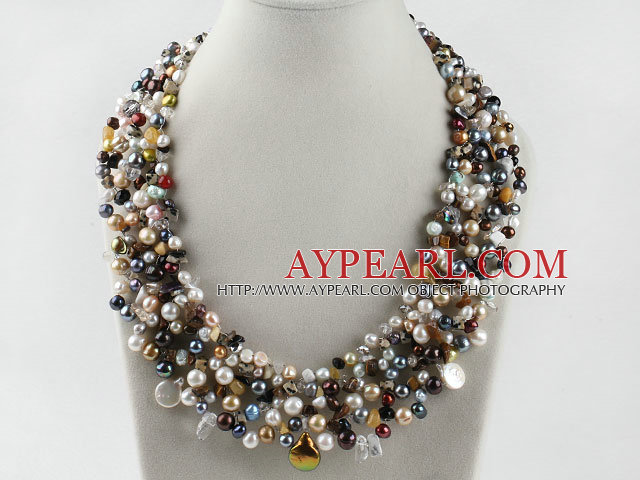 gorgeous pearl and crystal gemstone chips necklace