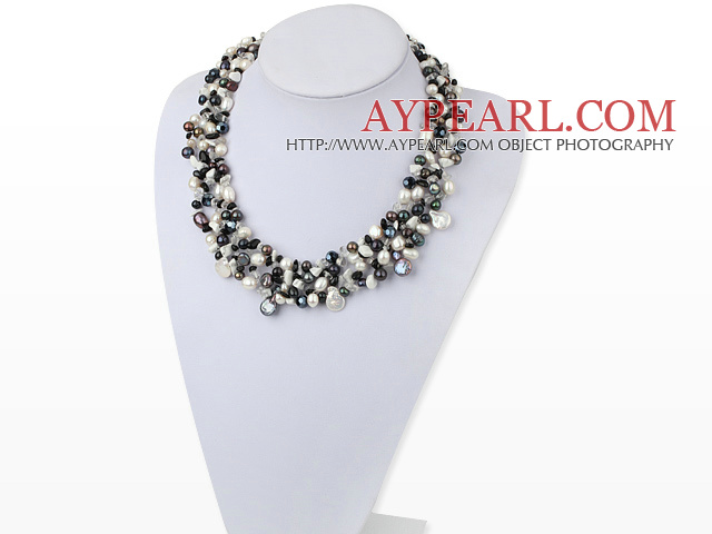 豪華な真珠と黒瑪瑙の宝石用原石チップネックレス