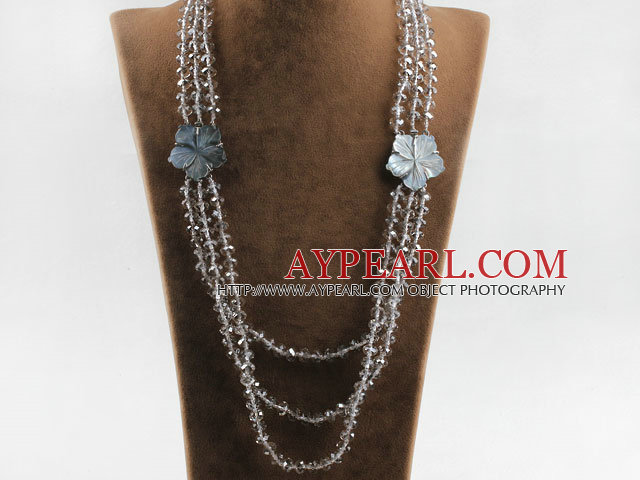 three strand 23.6 inches crystal and shell necklace