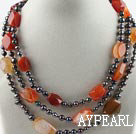 Wholesale Three Strands Black Pearl and Agate Necklace