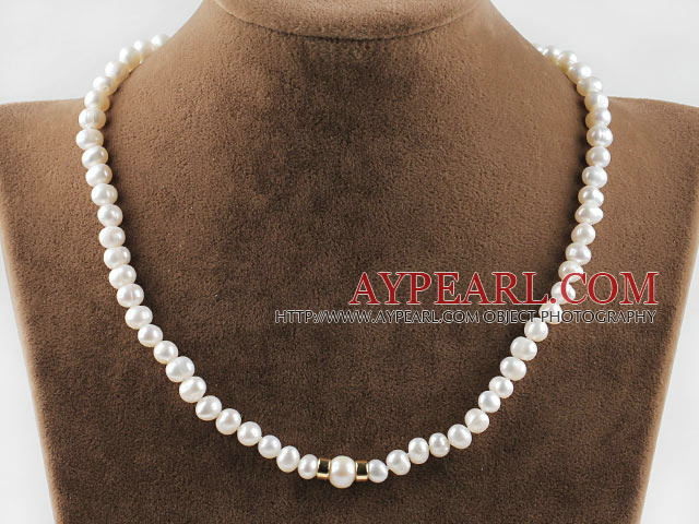 17.3 inches 6-7-10mm white fresh water pearl necklace with gold color clasp