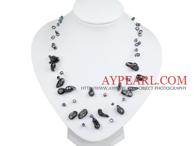 Fancy Black Freshwater Pearl Necklace With Lobster Clasp