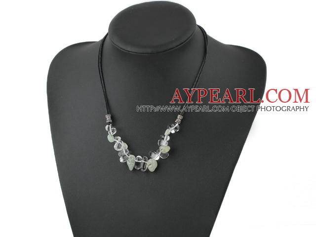 Fashion White Crystal And Jade Necklace With Black Leather Cord