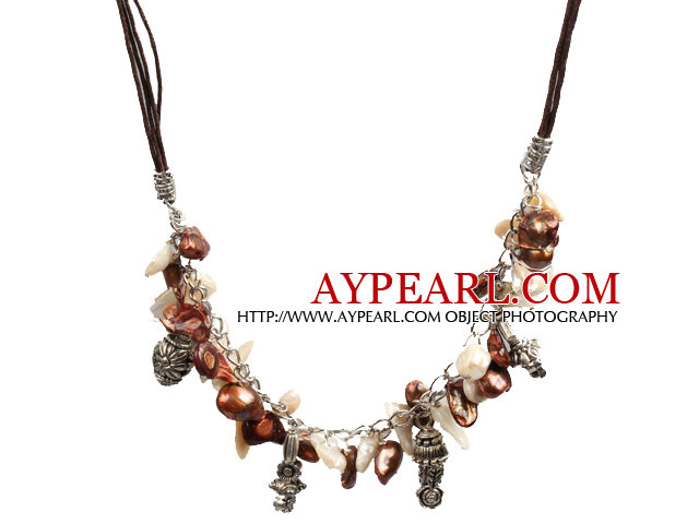 New Arrival White and Brown Color Teeth Shape Pearl Necklace with Lobster Clasp