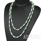 long style 47.2 inches white pearl and aventurine necklace