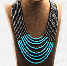 Multi Strands Multi Layered 4-5mm Black with Color and Blue Plastic Seed Necklace