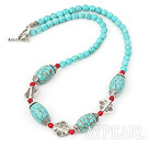Wholesale Fashion Blue Turquoise And Alaqueca Metal Charm Strand Necklace With Toggle Clasp