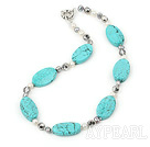 Fashion White And Gray Freshwater Pearl Crystal And Oval Blue Turquoise Necklace With Moonight Clasp