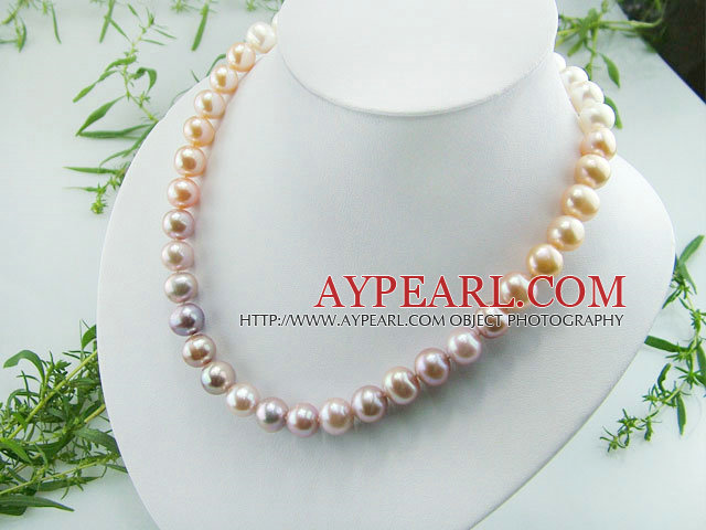 9-10Mm Mixed Color Fresh Water Knotted Pearl Strand Necklace