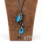 Lovely Cluster Style Black Agate And Cyanite Threaded Necklace With Lobster Clasp