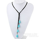 Elegant 4-Piece Faceted Teardrop Blue Jade Pendant Necklace With Hand Knotted Black Cords