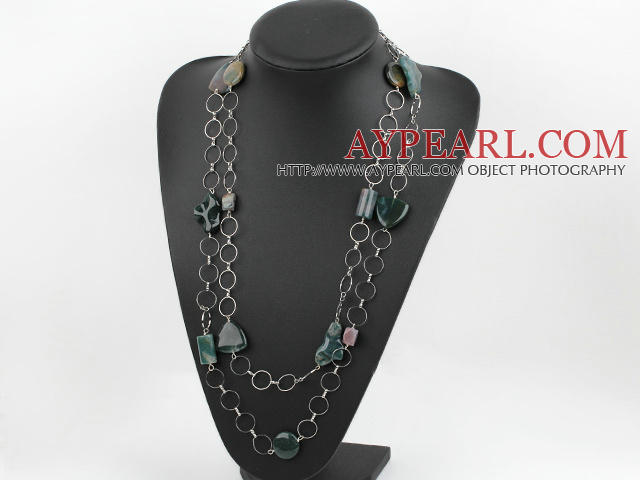 55.1 inches fashion long style india agate necklace with metal loop