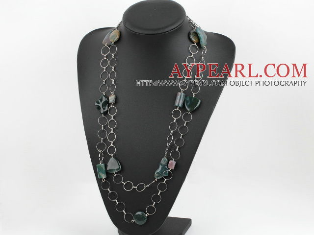 Mode 55,1 pouces style long india agate collier avec boucle en métal