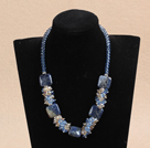 17.7 inches light blue crystal and lapis stone necklace