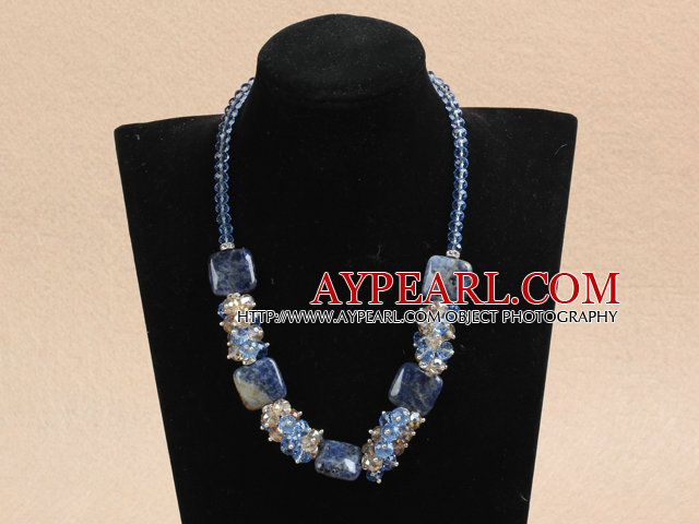 17.7 inches light blue crystal and lapis stone necklace