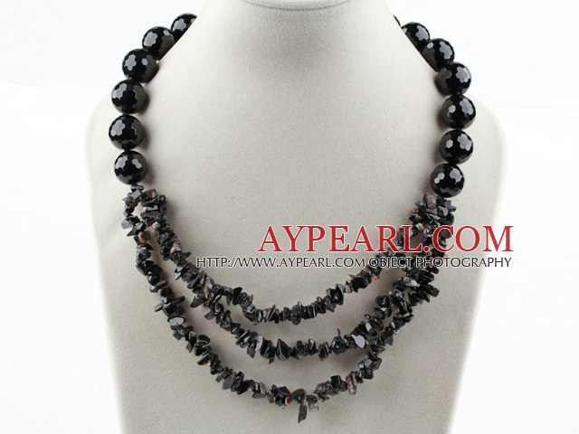 New Design Faceted Black Agate Necklace with Moonlight Clasp