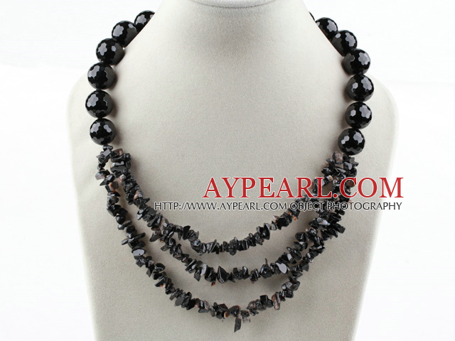 Ny design Fasett Black Agate Halsband med Moonlight Lås