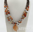 three strand smoky quartze and agate necklace with gem clasp