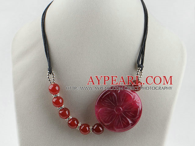 17.7 inches red flower agate necklace with extendable chain