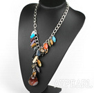 Y shape multi color gemstone necklace on metal chain