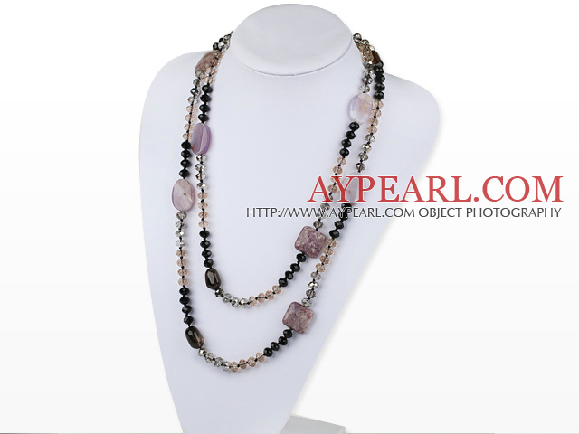 51,6 inches mode lång stil kristall och flera färger ädelsten halsband