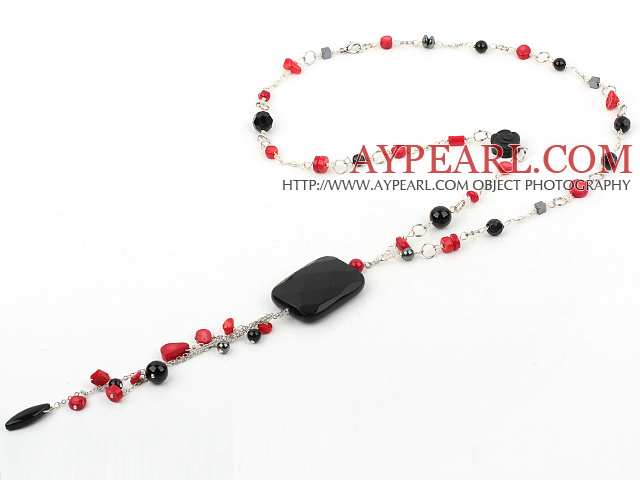 23.5 inches coral and agate Y shaped necklace