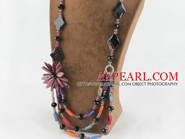 Amazing beautiful crystal and agate and shell flower party necklace