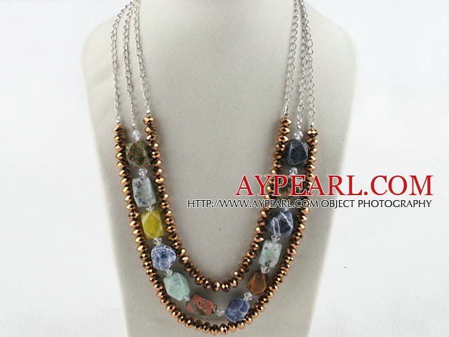 Amazing multi strand gole brown crystal and multi stone necklace