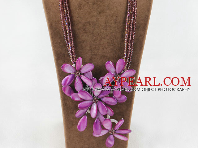 Erstaunlich lila Kristall und Shell Flower Party Halskette