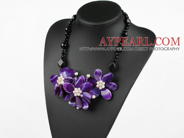 23,6 pouces multibrins perle blanche violette agate et collier en cristal