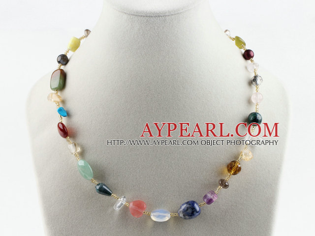 17.7 inches multi color gemstone necklace with lobster clasp