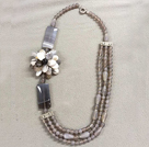 Graceful Multi Strand Gray Series Agate Flower Necklace (Flower can be a Brooch)