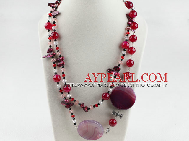 47.2 inches long style crystal and red agate necklace