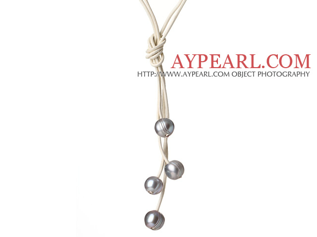 Fashion Design simple 10-11mm Gris perle d'eau douce collier de cuir