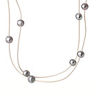 Long Simple Style 10-11mm Grey Freshwater Pearl Beads Leather Necklace