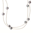 Longue style simple collier 10-11mm gris perle d'eau douce Perles cuir